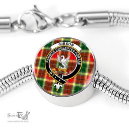 Scottish Gibbs Clan Tartan Bracelet - Round Shape Pendant Scottish Plaid Tartan Plaid