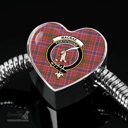 Scottish Macrae Ancient Clan Tartan Bracelet - Heart Shape Pendant Scottish Plaid Tartan Plaid