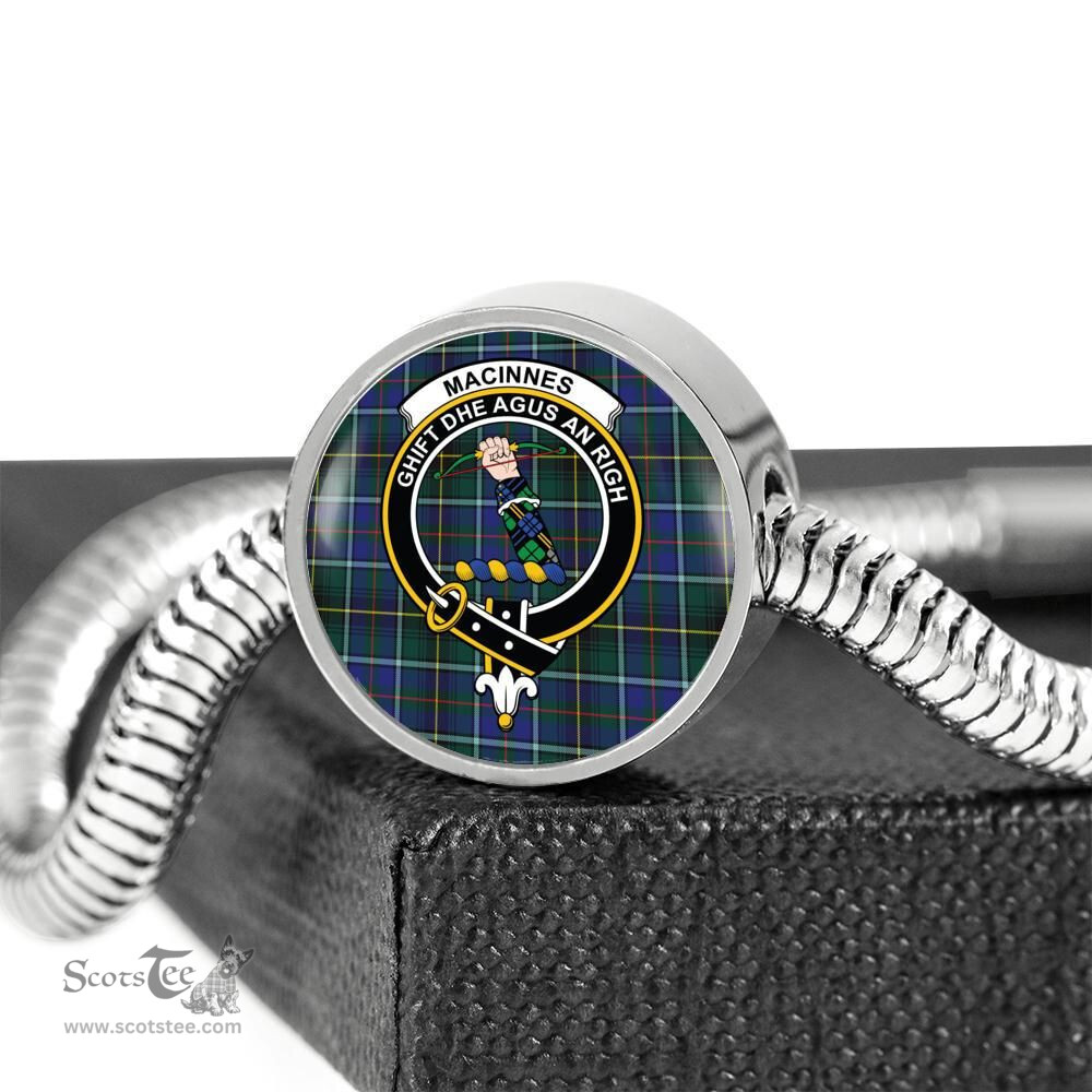 Scottish Macinnes Modern Clan Tartan Bracelet - Round Shape Pendant Scottish Plaid Tartan Plaid