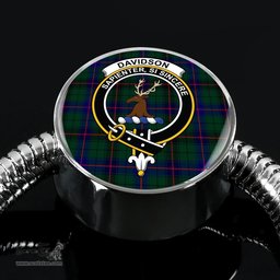 Scottish Davidson Modern Clan Tartan Bracelet - Round Shape Pendant Scottish Plaid Tartan Plaid