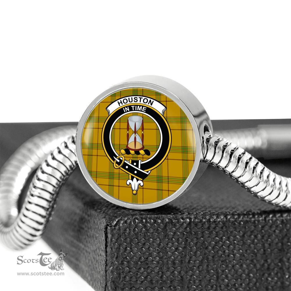 Scottish Houston Clan Tartan Bracelet - Round Shape Pendant Scottish Plaid Tartan Plaid