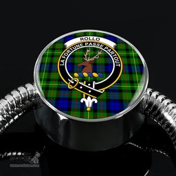 Scottish Rollo Clan Tartan Bracelet - Round Shape Pendant Scottish Plaid Tartan Plaid