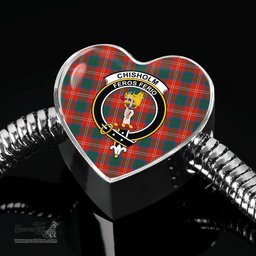 Scottish Chisholm Ancient Clan Tartan Bracelet - Heart Shape Pendant Scottish Plaid Tartan Plaid