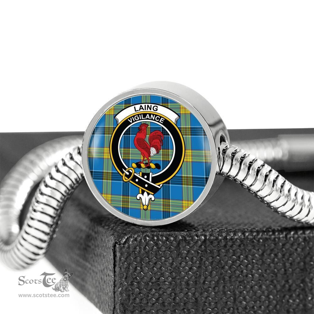 Scottish Laing Clan Tartan Bracelet - Round Shape Pendant Scottish Plaid Tartan Plaid
