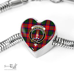Scottish Charteris District Clan Tartan Bracelet - Heart Shape Pendant Scottish Plaid Tartan Plaid