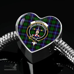 Scottish Russell Clan Tartan Bracelet - Heart Shape Pendant Scottish Plaid Tartan Plaid