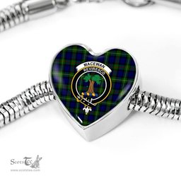 Scottish Macewan Clan Tartan Bracelet - Heart Shape Pendant Scottish Plaid Tartan Plaid