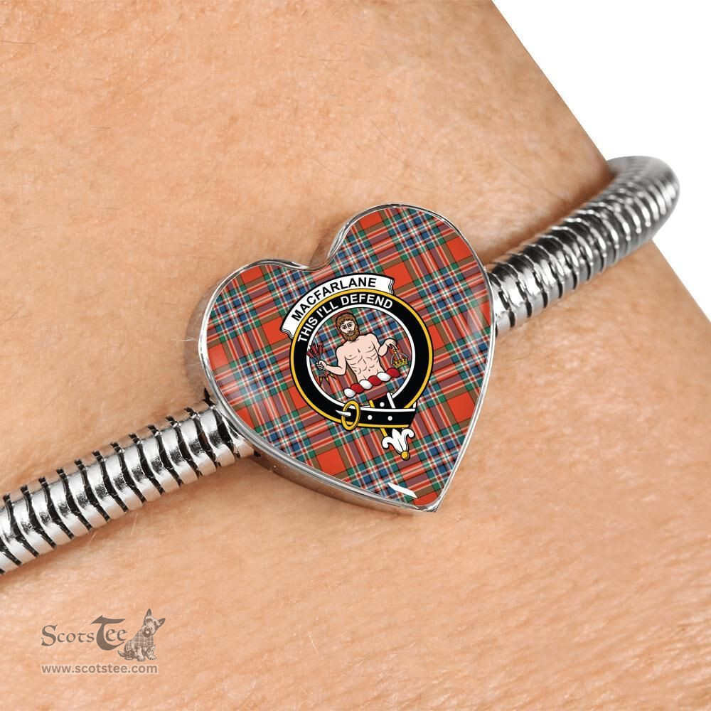 Scottish Macfarlane Ancient Clan Tartan Bracelet - Heart Shape Pendant Scottish Plaid Tartan Plaid