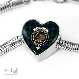 Scottish Bannatyne Clan Tartan Bracelet - Heart Shape Pendant Scottish Plaid Tartan Plaid