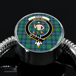 Scottish Shaw Of Sauchie Clan Tartan Bracelet - Round Shape Pendant Scottish Plaid Tartan Plaid