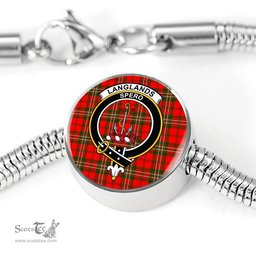 Scottish Langlands  Clan Tartan Bracelet - Round Shape Pendant Scottish Plaid Tartan Plaid