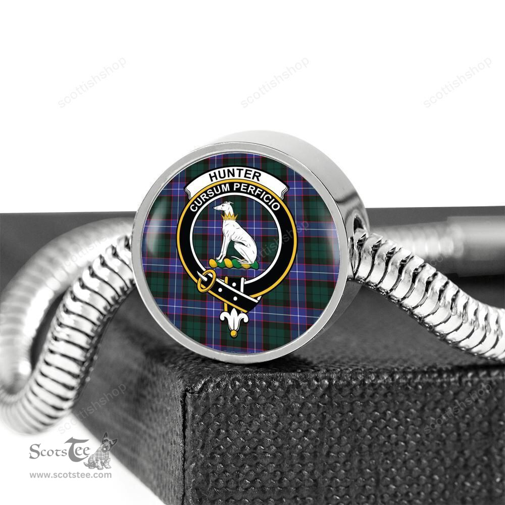Scottish Hunter Modern Clan Tartan Bracelet - Round Shape Pendant Scottish Plaid Tartan Plaid
