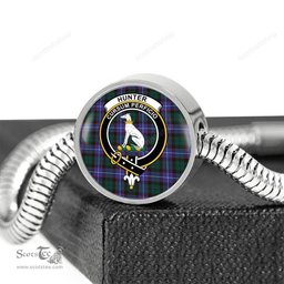 Scottish Hunter Modern Clan Tartan Bracelet - Round Shape Pendant Scottish Plaid Tartan Plaid