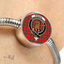 Scottish Binning Clan Tartan Bracelet - Round Shape Pendant Scottish Plaid Tartan Plaid