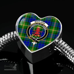 Scottish Maitland Clan Tartan Bracelet - Heart Shape Pendant Scottish Plaid Tartan Plaid