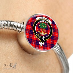 Scottish Hamilton Modern Clan Tartan Bracelet - Round Shape Pendant Scottish Plaid Tartan Plaid