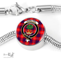 Scottish Hamilton Modern Clan Tartan Bracelet - Round Shape Pendant Scottish Plaid Tartan Plaid