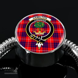 Scottish Hamilton Modern Clan Tartan Bracelet - Round Shape Pendant Scottish Plaid Tartan Plaid