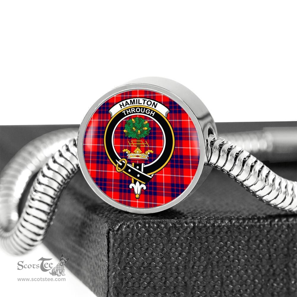 Scottish Hamilton Modern Clan Tartan Bracelet - Round Shape Pendant Scottish Plaid Tartan Plaid