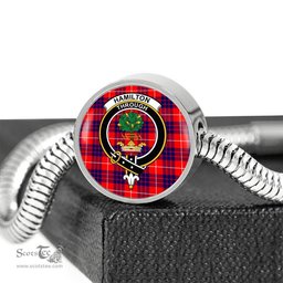 Scottish Hamilton Modern Clan Tartan Bracelet - Round Shape Pendant Scottish Plaid Tartan Plaid
