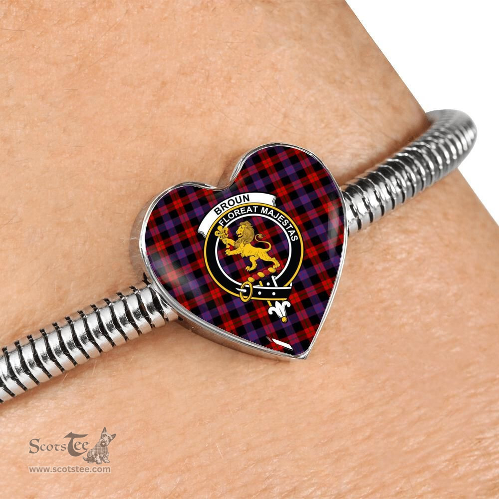 Scottish Broun Modern Clan Tartan Bracelet - Heart Shape Pendant Scottish Plaid Tartan Plaid
