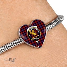 Scottish Broun Modern Clan Tartan Bracelet - Heart Shape Pendant Scottish Plaid Tartan Plaid