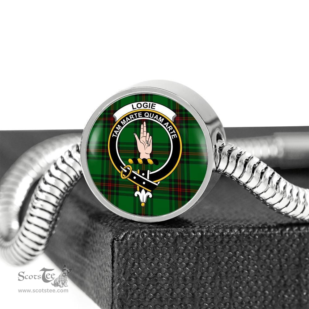 Scottish Logie  Clan Tartan Bracelet - Round Shape Pendant Scottish Plaid Tartan Plaid
