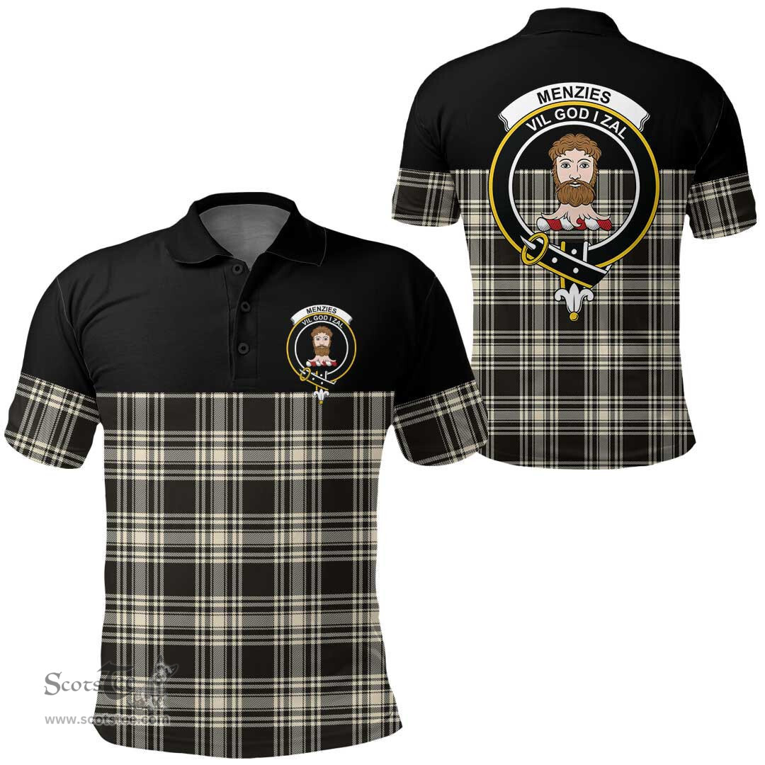 Scottish Menzies Black & White Ancient Clan Tartan Polo Shirt - Golf Special Style Scottish Plaid Tartan Plaid