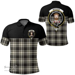 Scottish Menzies Black & White Ancient Clan Tartan Polo Shirt - Golf Special Style Scottish Plaid Tartan Plaid