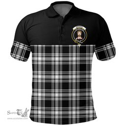 Scottish Menzies Black & White Modern Clan Tartan Polo Shirt - Golf Special Style Scottish Plaid Tartan Plaid