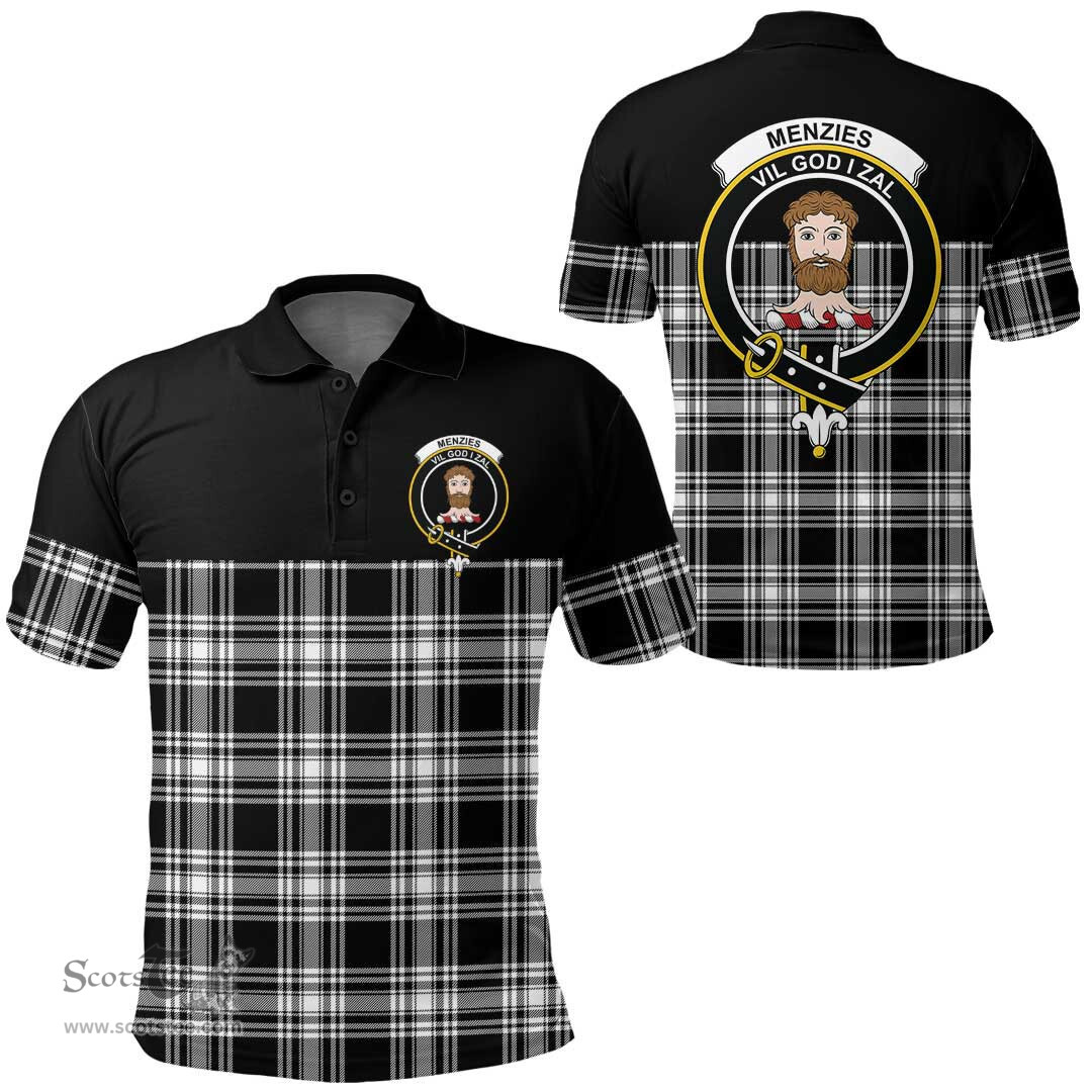 Scottish Menzies Black & White Modern Clan Tartan Polo Shirt - Golf Special Style Scottish Plaid Tartan Plaid