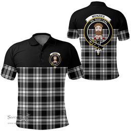 Scottish Menzies Black & White Modern Clan Tartan Polo Shirt - Golf Special Style Scottish Plaid Tartan Plaid