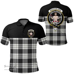 Scottish MacFarlane Black & White Clan Tartan Polo Shirt - Golf Special Style Scottish Plaid Tartan Plaid