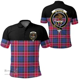 Scottish Graham of Menteith Red Clan Tartan Polo Shirt - Golf Special Style Scottish Plaid Tartan Plaid