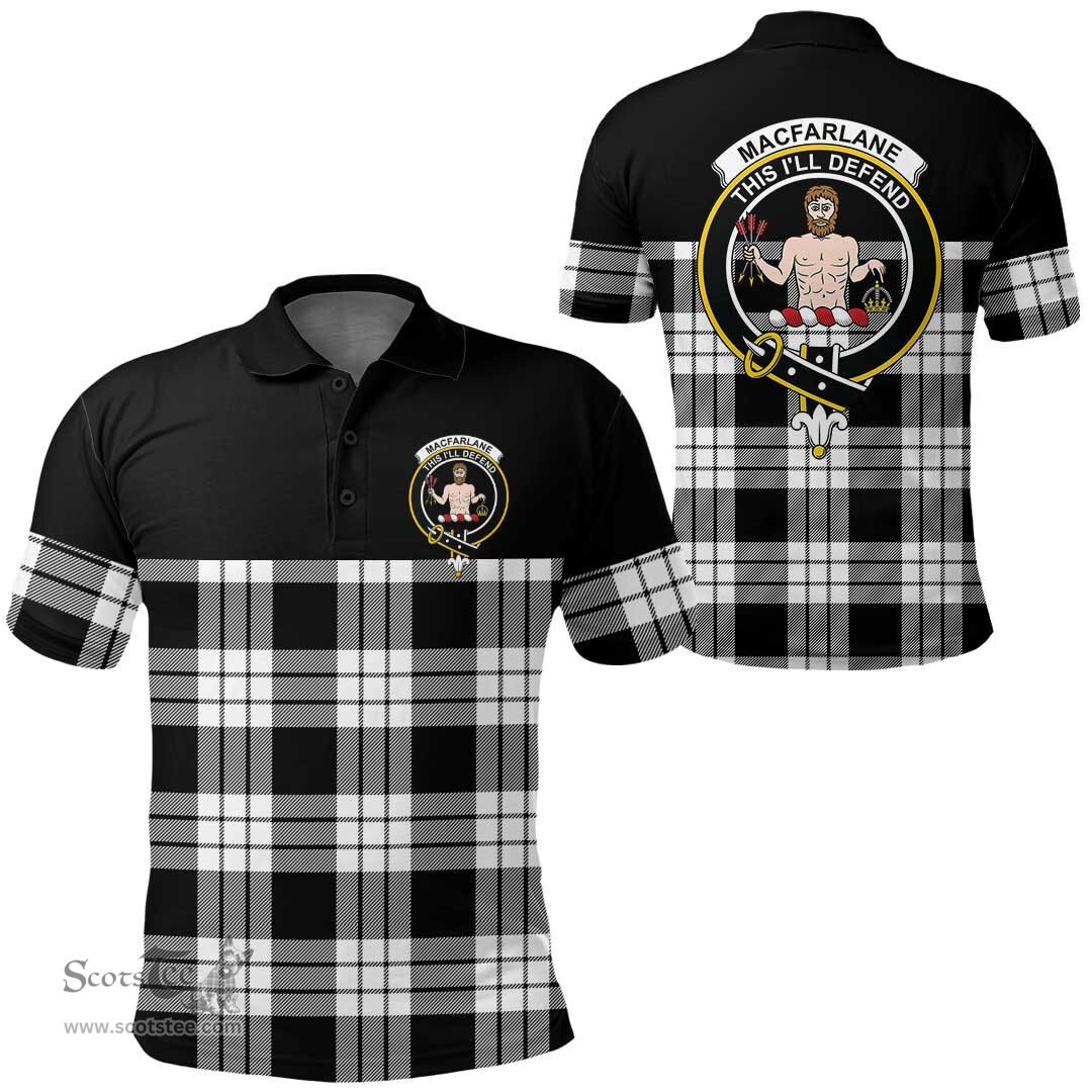 Scottish MacFarlane Black & White Ancient Clan Tartan Polo Shirt - Golf Special Style Scottish Plaid Tartan Plaid