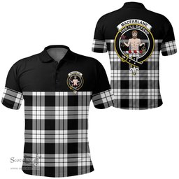 Scottish MacFarlane Black & White Ancient Clan Tartan Polo Shirt - Golf Special Style Scottish Plaid Tartan Plaid
