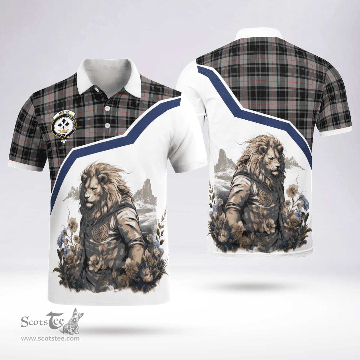 Scottish Moffat Clan Badge Tartan Warrior Lion Polo Shirt - Tartan Plaid Polo Shirt Scottish Plaid Tartan Plaid - ScotsTee - scotstee.com