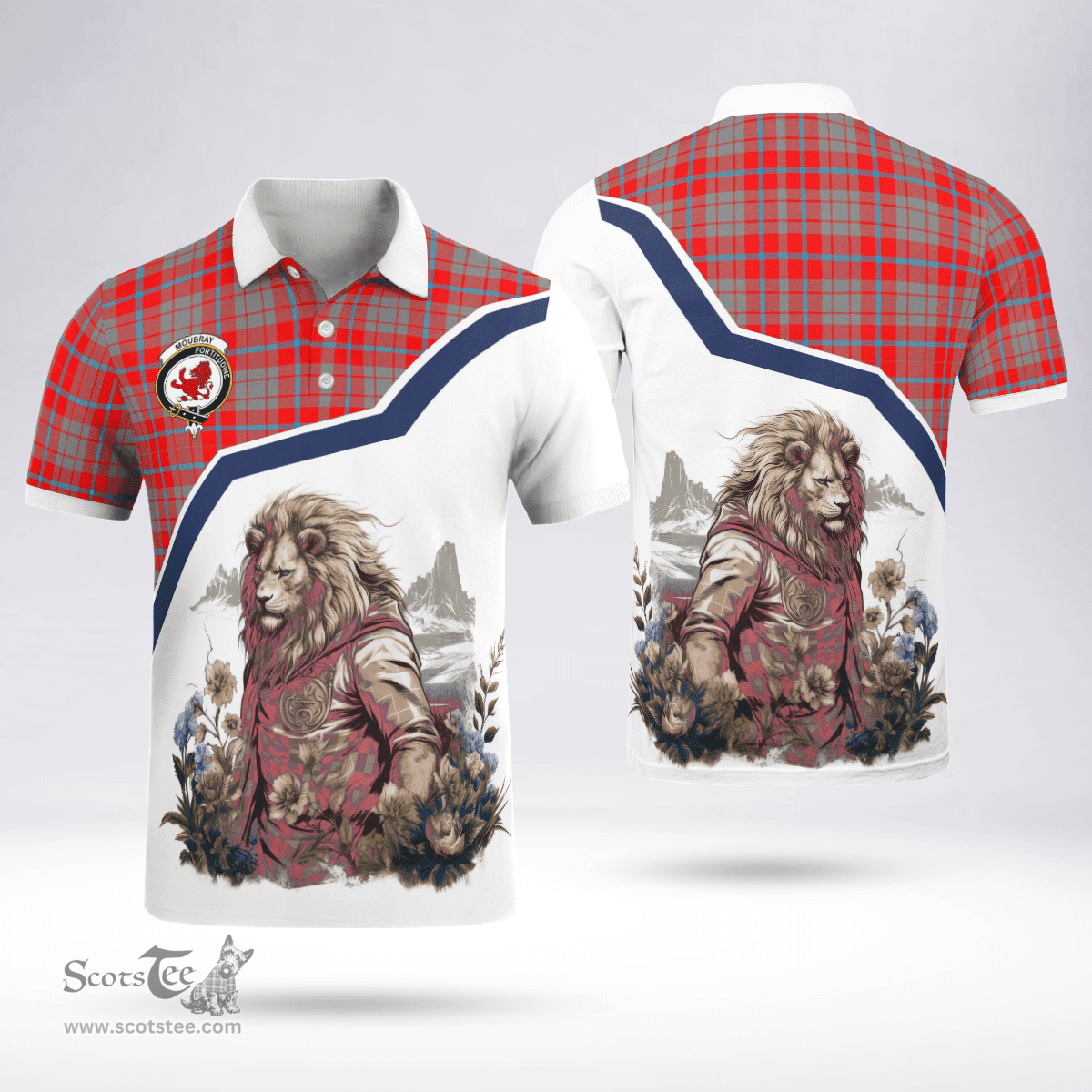 Scottish Moubray Clan Badge Tartan Warrior Lion Polo Shirt - Tartan Plaid Polo Shirt Scottish Plaid Tartan Plaid - ScotsTee - scotstee.com