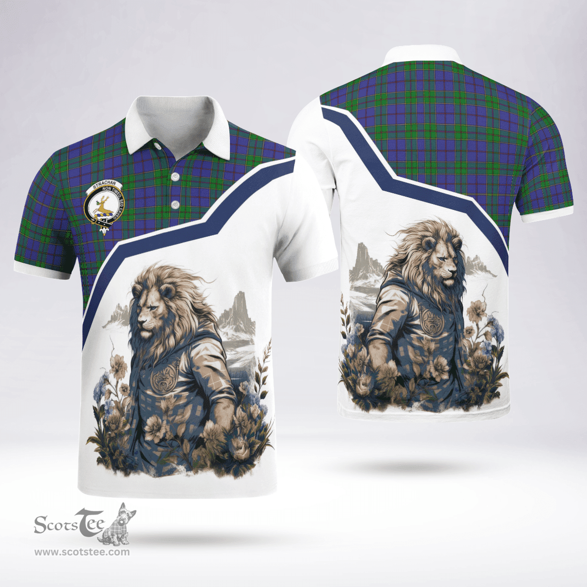 Scottish Strachan Clan Badge Tartan Warrior Lion Polo Shirt - Tartan Plaid Polo Shirt Scottish Plaid Tartan Plaid - ScotsTee - scotstee.com