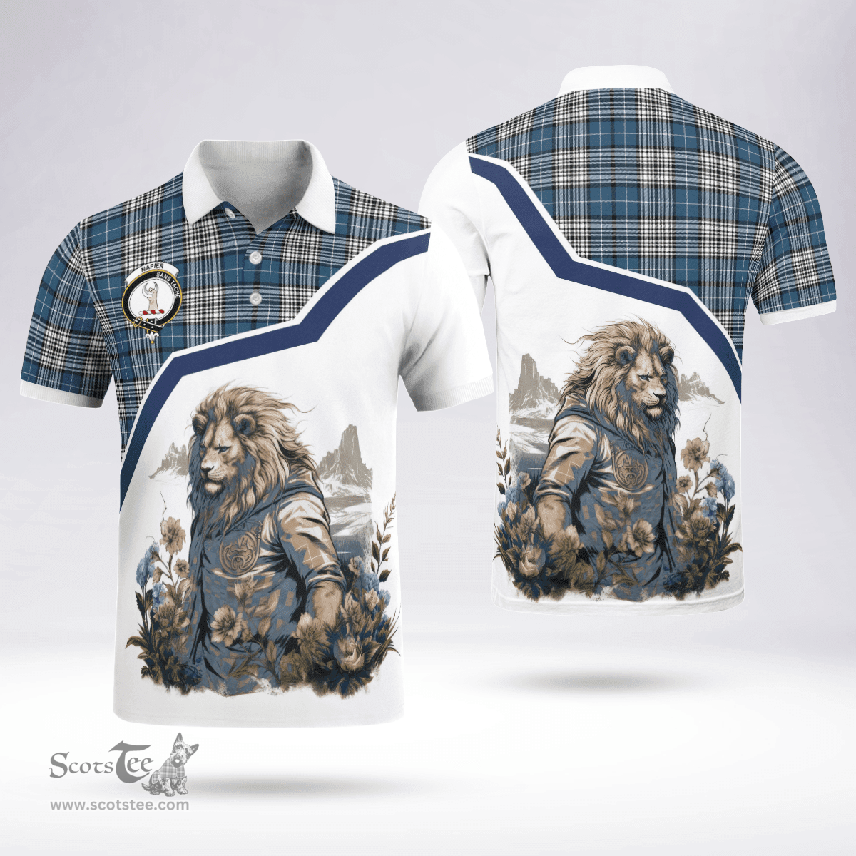 Scottish Napier Clan Badge Tartan Warrior Lion Polo Shirt - Tartan Plaid Polo Shirt Scottish Plaid Tartan Plaid - ScotsTee - scotstee.com