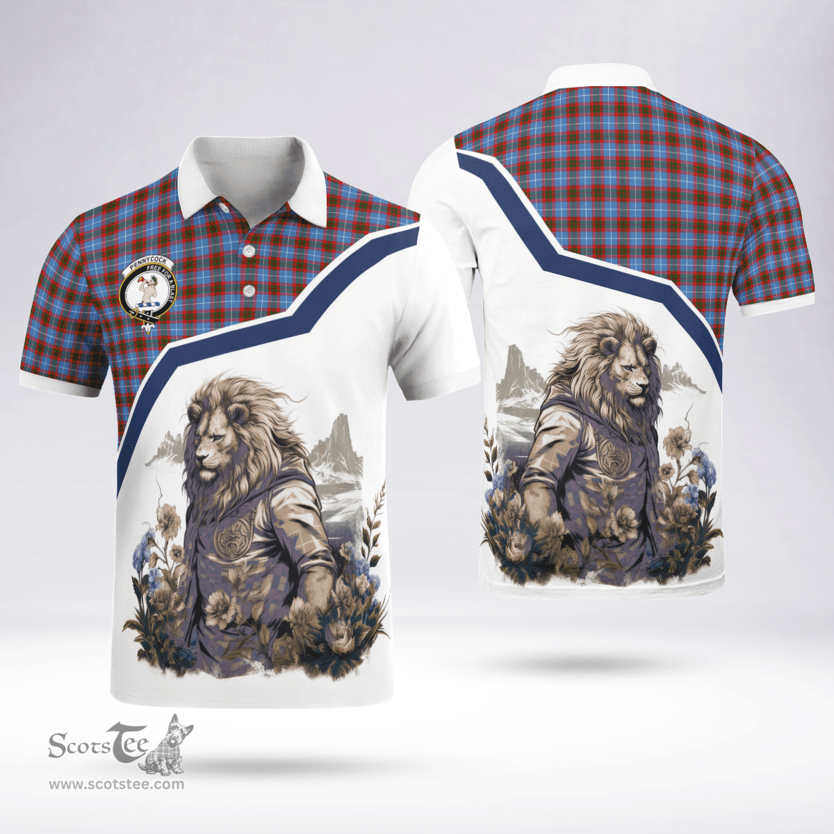 Scottish Pennycook Clan Badge Tartan Warrior Lion Polo Shirt - Tartan Plaid Polo Shirt Scottish Plaid Tartan Plaid - ScotsTee - scotstee.com
