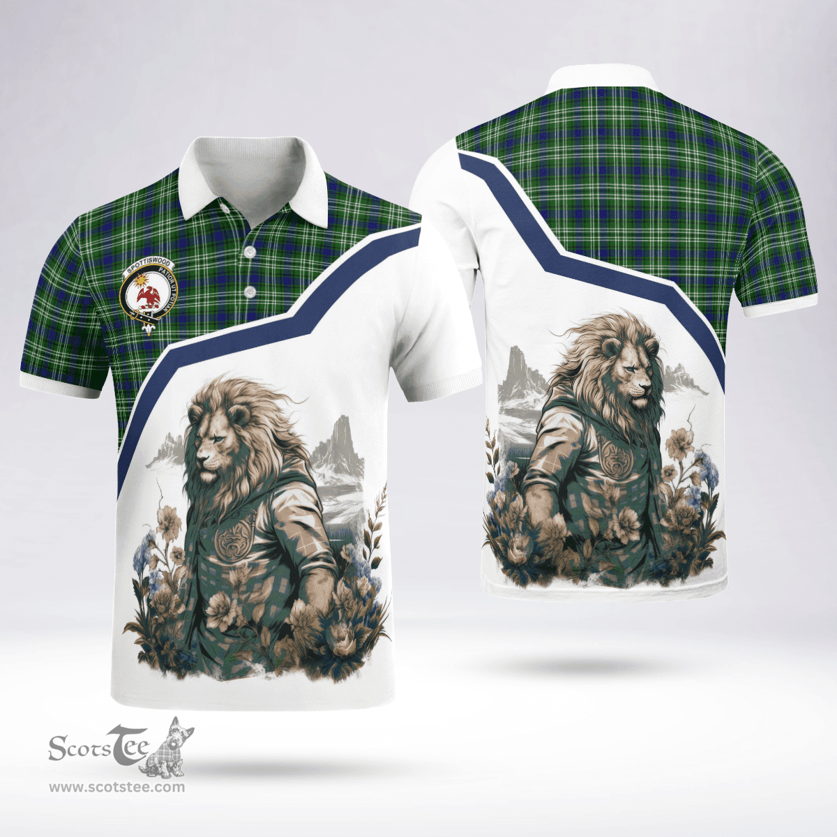 Scottish Spottiswood Clan Badge Tartan Warrior Lion Polo Shirt - Tartan Plaid Polo Shirt Scottish Plaid Tartan Plaid - ScotsTee - scotstee.com