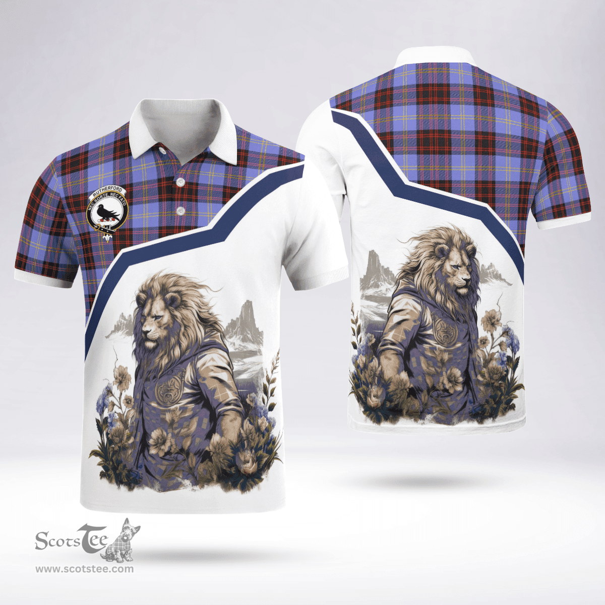 Scottish Rutherford Clan Badge Tartan Warrior Lion Polo Shirt - Tartan Plaid Polo Shirt Scottish Plaid Tartan Plaid - ScotsTee - scotstee.com