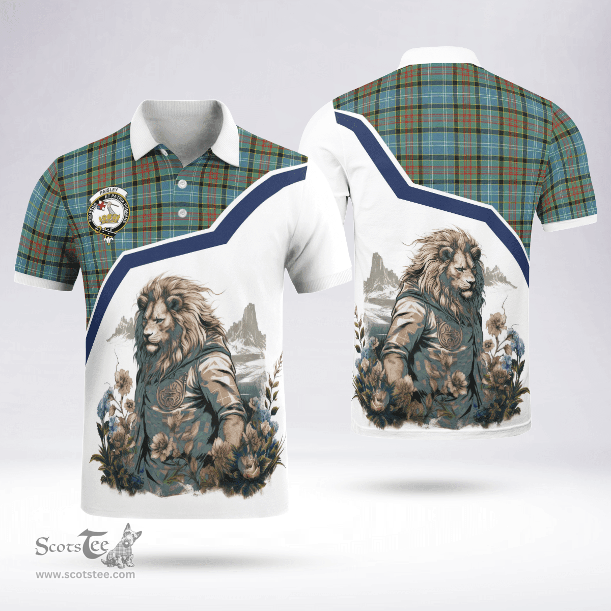Scottish Paisley Clan Badge Tartan Warrior Lion Polo Shirt - Tartan Plaid Polo Shirt Scottish Plaid Tartan Plaid - ScotsTee - scotstee.com