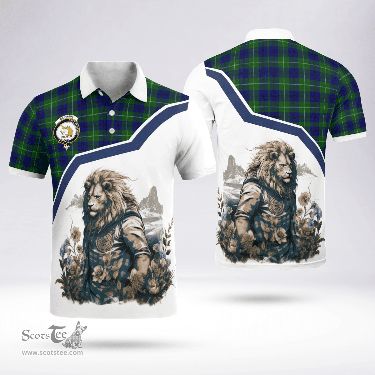 Scottish Oliphant Clan Badge Tartan Warrior Lion Polo Shirt - Tartan Plaid Polo Shirt Scottish Plaid Tartan Plaid - ScotsTee - scotstee.com
