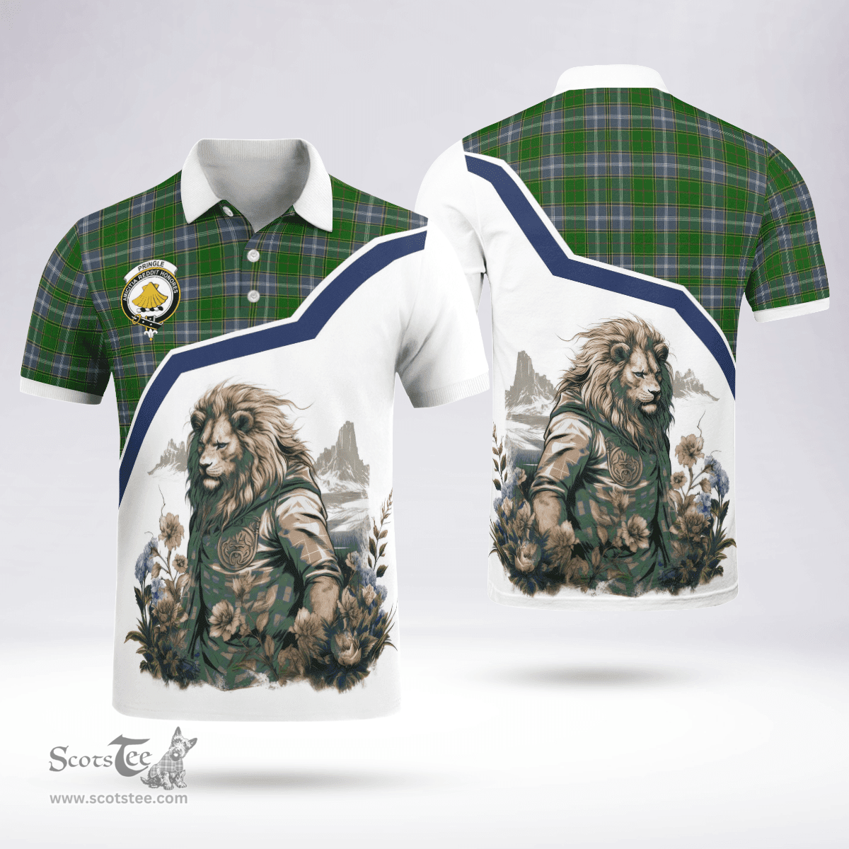 Scottish Pringle Clan Badge Tartan Warrior Lion Polo Shirt - Tartan Plaid Polo Shirt Scottish Plaid Tartan Plaid - ScotsTee - scotstee.com