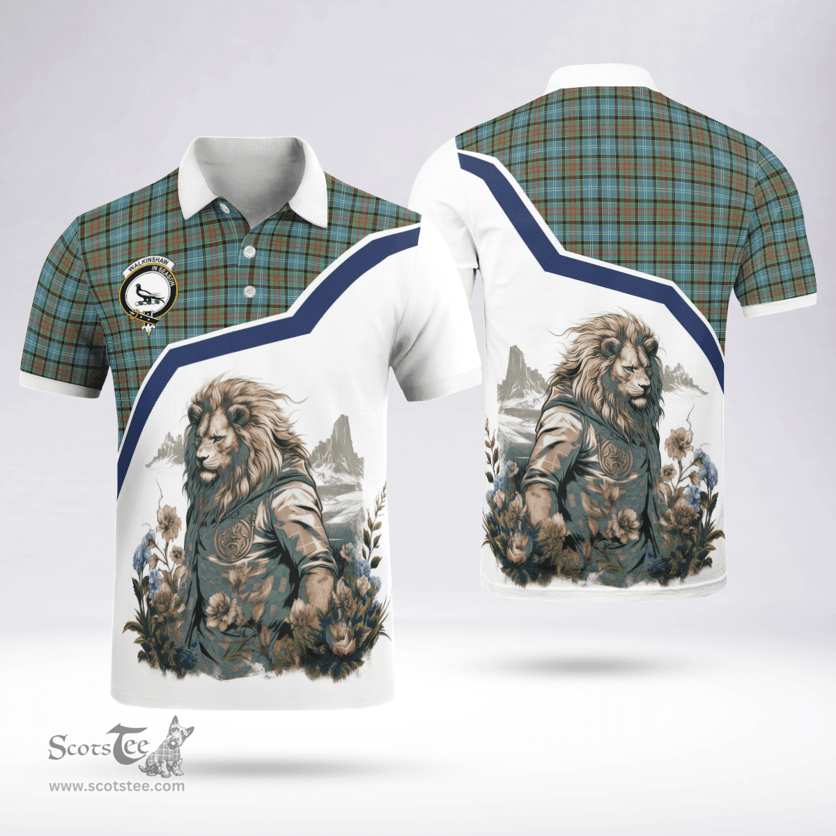 Scottish Walkinshaw Clan Badge Tartan Warrior Lion Polo Shirt - Tartan Plaid Polo Shirt Scottish Plaid Tartan Plaid - ScotsTee - scotstee.com