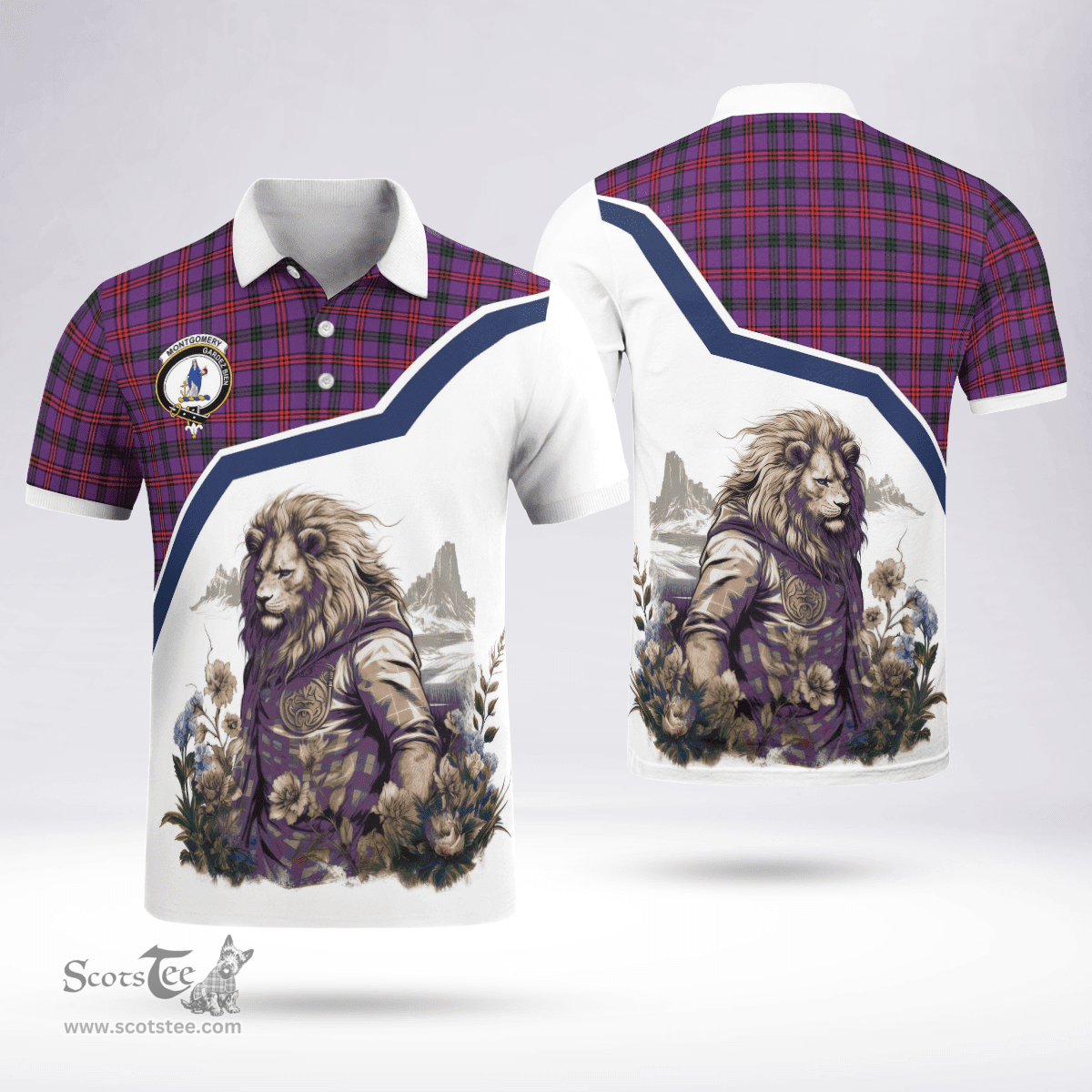 Scottish Montgomery Clan Badge Tartan Warrior Lion Polo Shirt - Tartan Plaid Polo Shirt Scottish Plaid Tartan Plaid - ScotsTee - scotstee.com