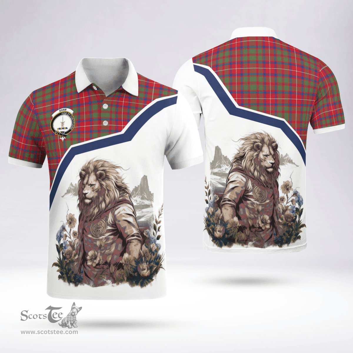 Scottish Shaw Of Tordarroch Clan Badge Tartan Warrior Lion Polo Shirt - Tartan Plaid Polo Shirt Scottish Plaid Tartan Plaid - ScotsTee - scotstee.com