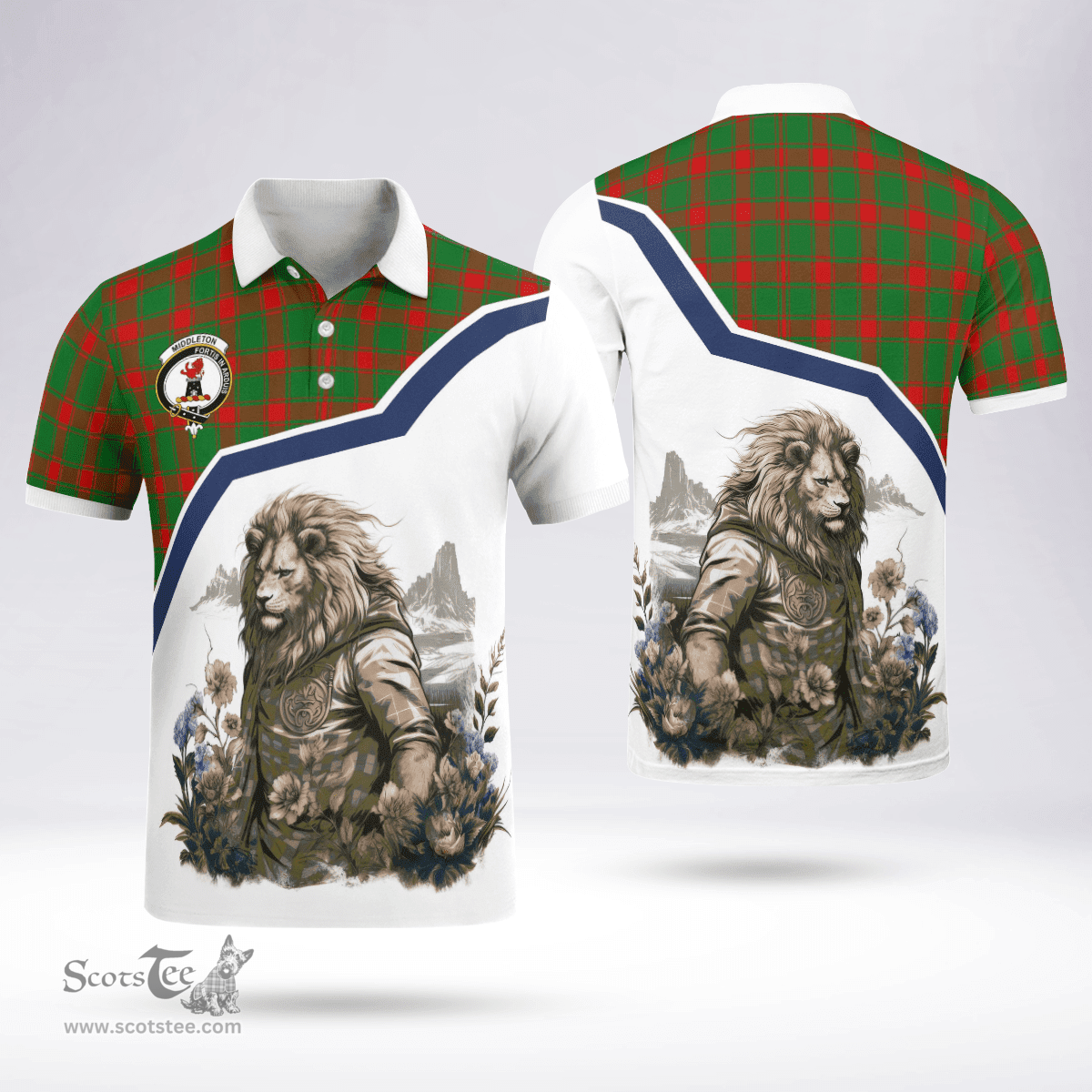 Scottish Middleton Clan Badge Tartan Warrior Lion Polo Shirt - Tartan Plaid Polo Shirt Scottish Plaid Tartan Plaid - ScotsTee - scotstee.com